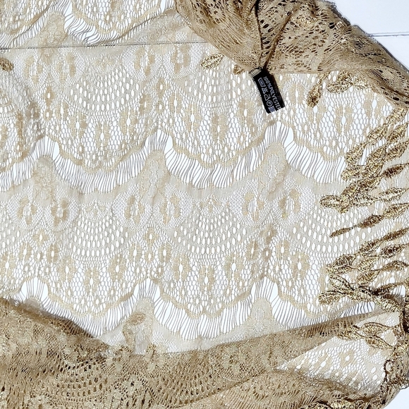 Infinity Lace Fringed Champagne Colored Scarf - Picture 7 of 11